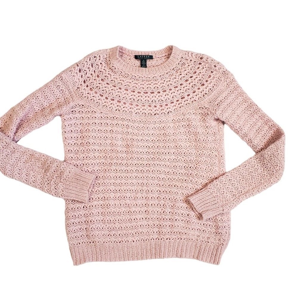 Lauren Ralph Lauren Alpaca Blend Open Knit Pastel Pink Sweater Medium Soft Girl